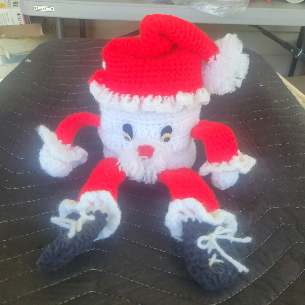 Christmas Santa Claus Handmade Toilet Paper Cover Crochet Bathroom Vtg 1980s